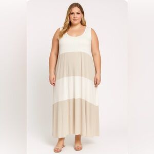 NWT Gershon Bram Sleeveless Maxi Dress. White and Beige.  XXL